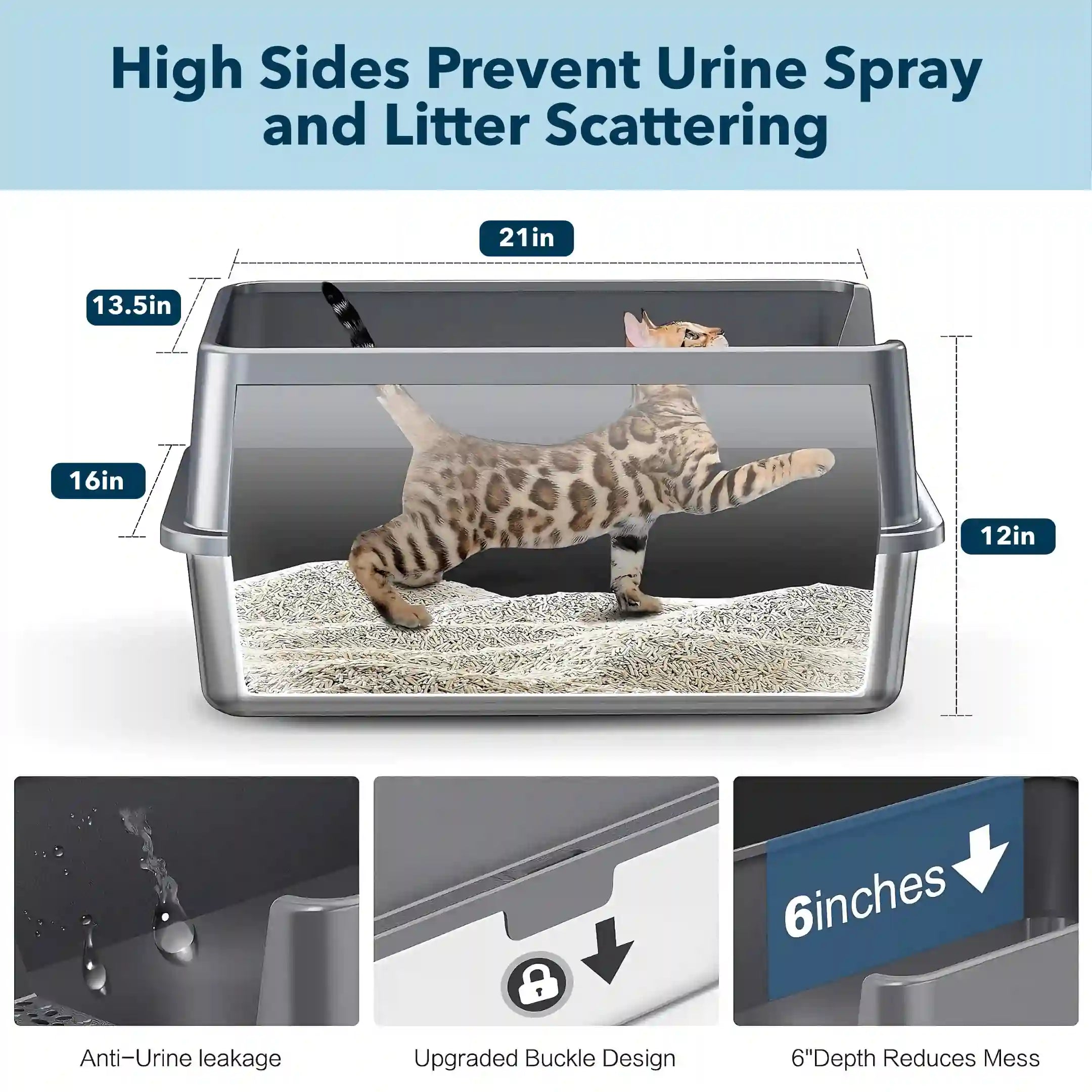 XXL Stainless Steel Cat Litter Box with Lid