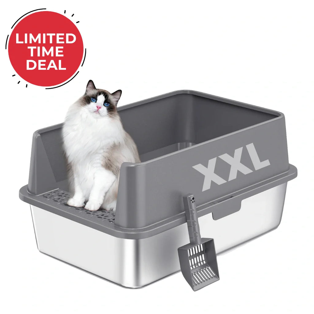 XXL Stainless Steel Cat Litter Box with Lid